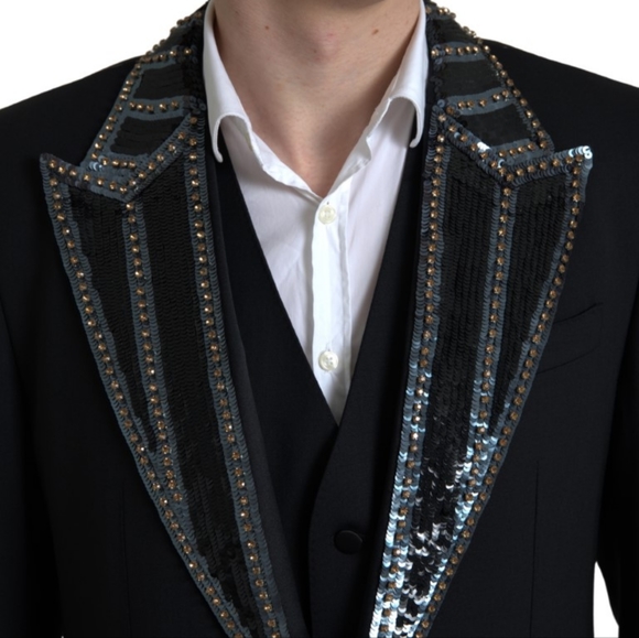 DOLCE & GABBANABlack Embellished Wool 2 Piece SICILIA Suit - Picture 3 of 6